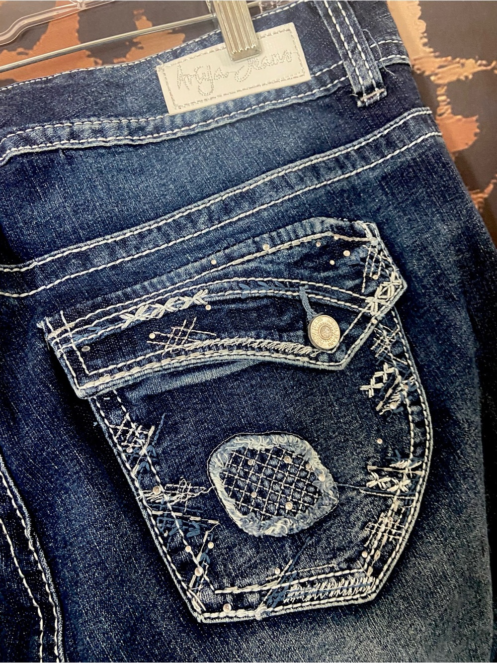 ARIYA BLING Rhinestone Women's Dark  Denim Jeans - Picture 3 of 3